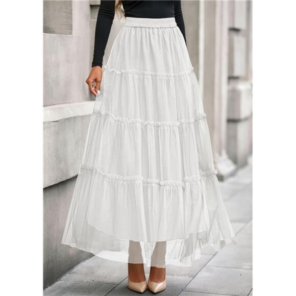 Tulle Skirts, Fashion Elastic High Waisted Skirt White - Picture 1 of 6